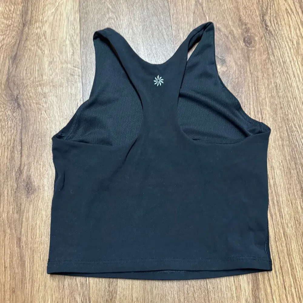 Athleta Girl Long Line Sports Bra Tank Solid Black Yoga Top Size M/8-10 Medium